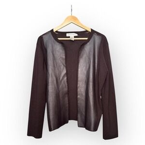 VTG Y2K Leather Silk Cardigan Jacket L Chocolate‎ Brown 90s Luxe Y2K Elyse Hart